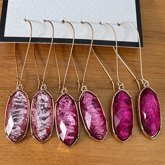 Catherine Malandrino Shades of Pink Dangle Earrings Set of 3 NEW Gold Tone hooks - Picture 2 of 8